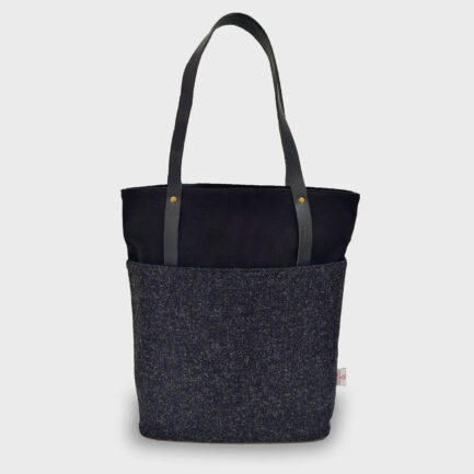 Black tote bag with Harris Tweed pocket in charcoal colour